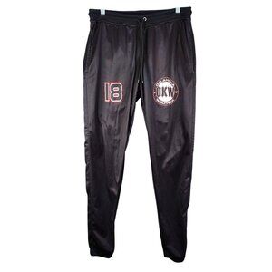 Mens Black Vintage OKW Wolfpack Track Pants Drawstring Elastic Waist Size XL